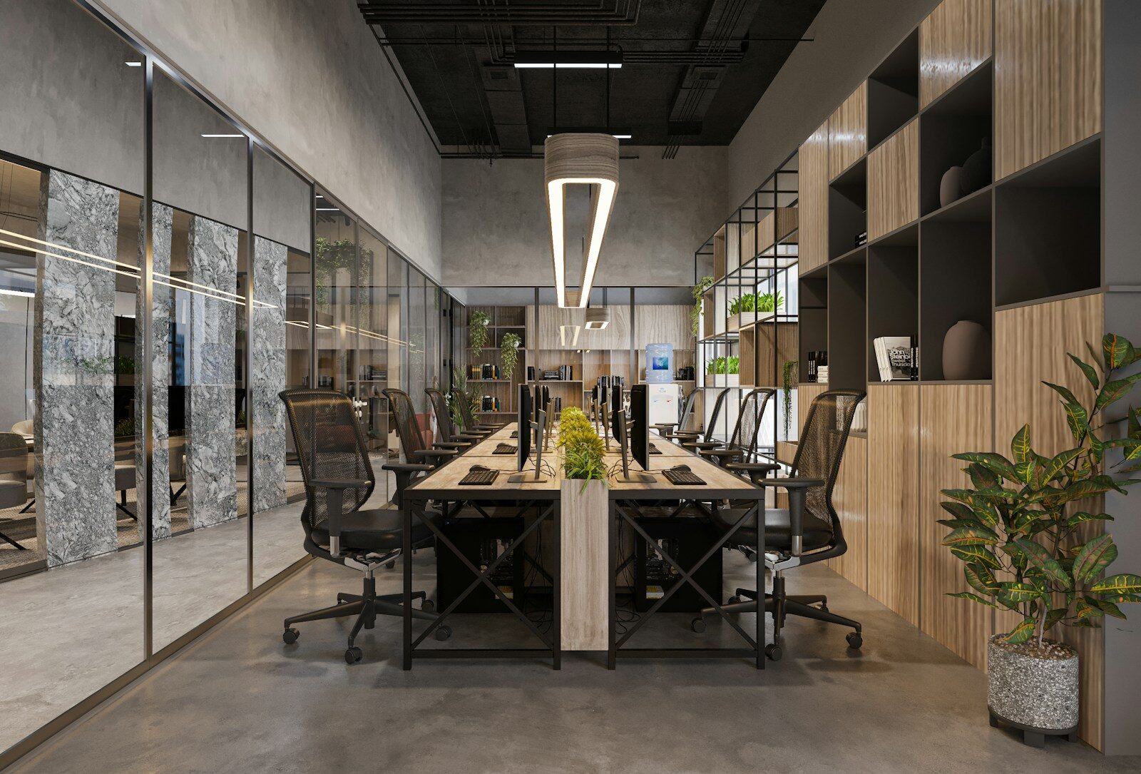 Intérieur professionnel et plafond contemporain